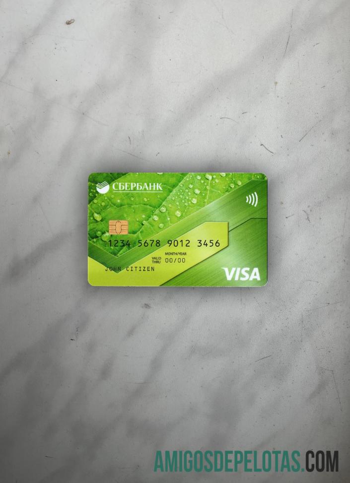 Cartão de crédito Rússia Sberbank Visa verde Photolook Front exemplo real